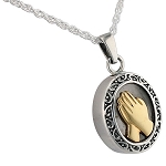 Oval Praying Hands Necklace for Ashes