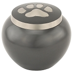 Paw Print Round Pet Urn in Gray - Small