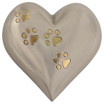 Pewter with Gold Paw Prints Heart Pet Urn - Small