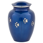Blue with Silver Paw Prints Pet Urn - Large