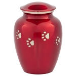 Red with Silver Paw Prints Pet Urn - Large