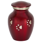 Dark Red with Silver Paw Prints Pet Urn - Extra Small 