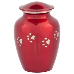 Red with Silver Paw Prints Pet Urn - Medium