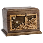 Lighthouse Inlay Wood Cremation Urn
